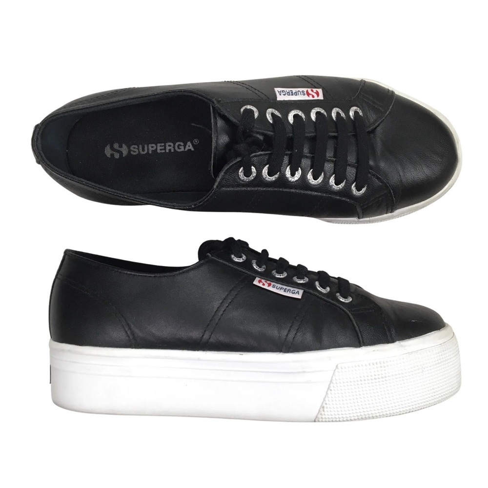 Superga Black Leather Sneakers Size 8